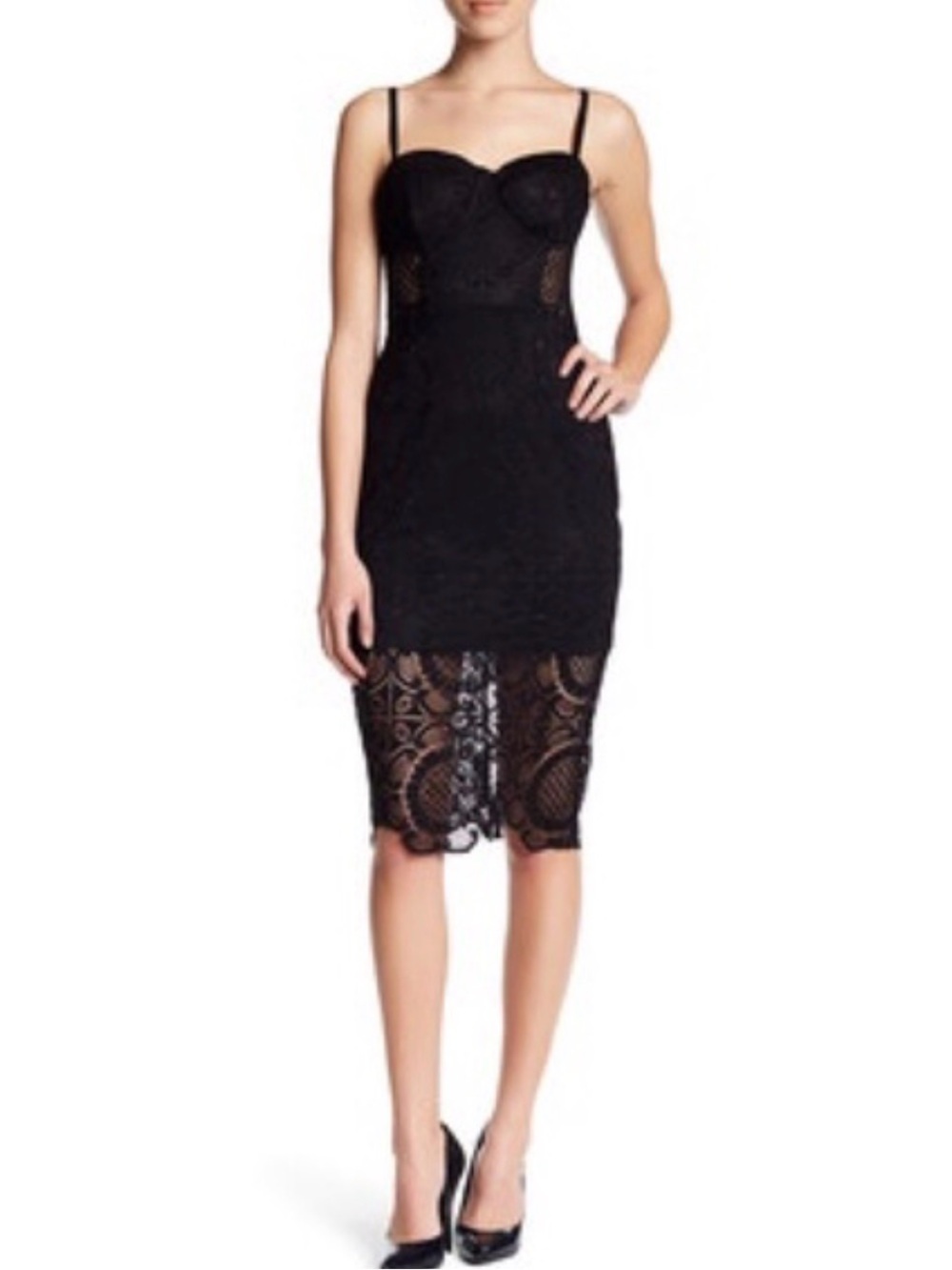 bebe Black Strapless Lace Bustier Dress